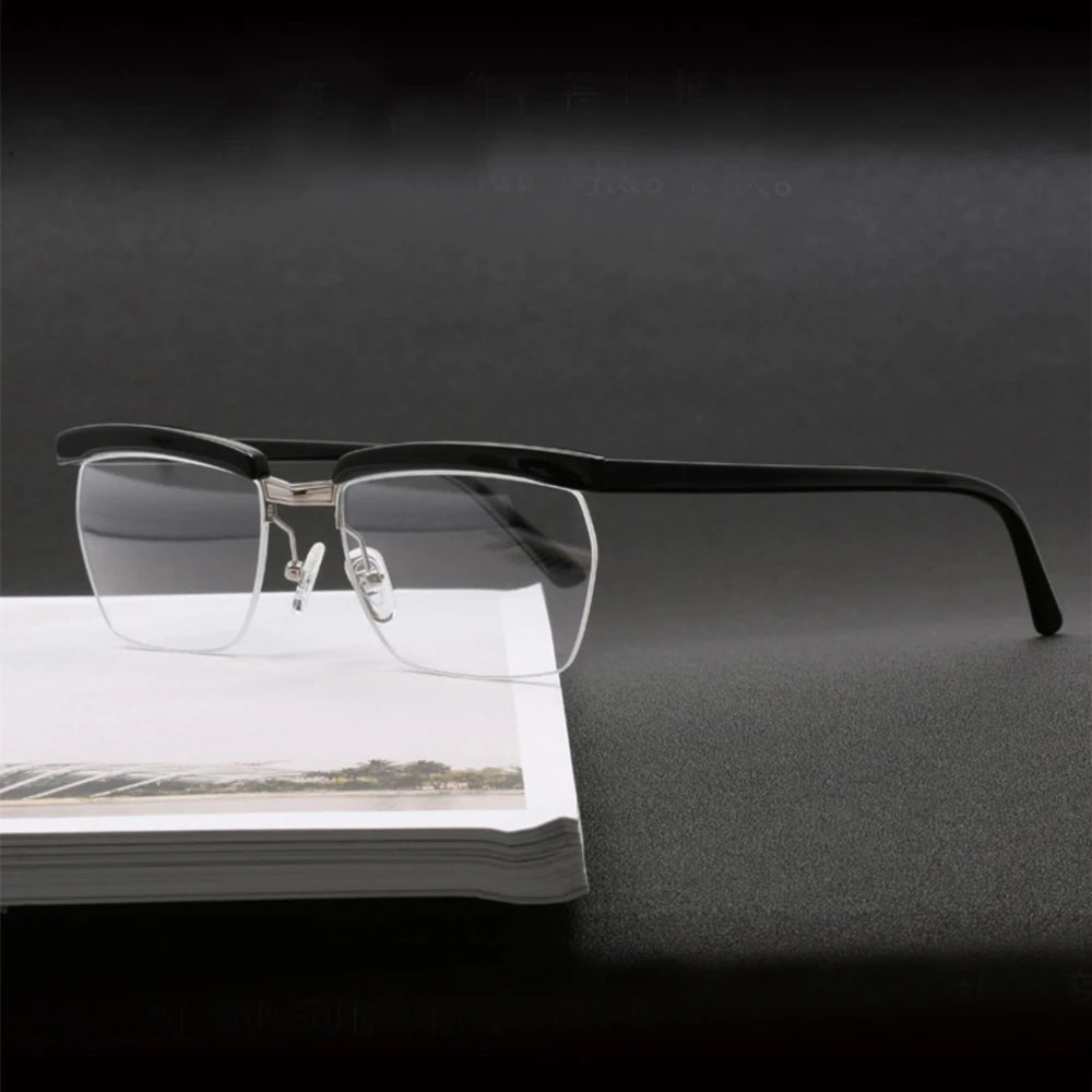Black Mask Men's Semi Rim Square Brow Line Acetate Eyeglasses Th001 Semi Rim Black Mask