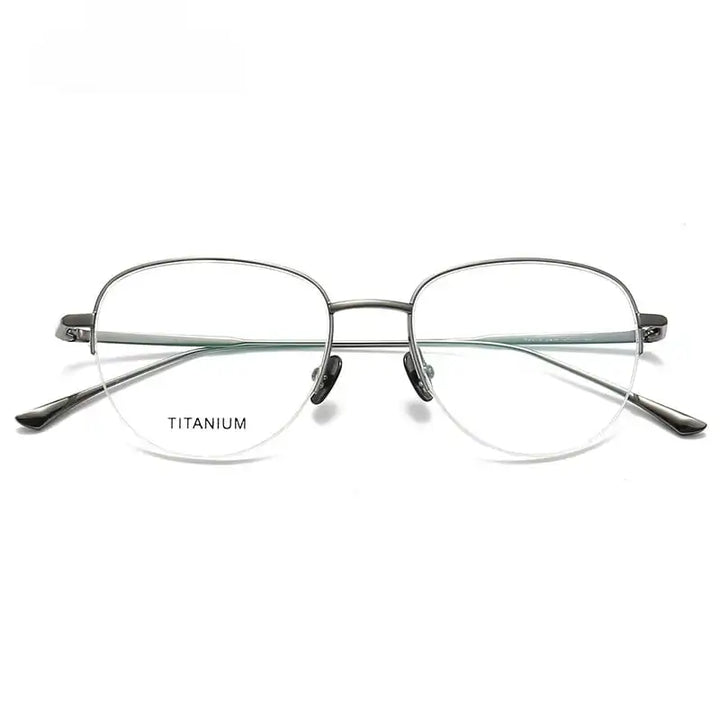 Summer Flower Women's Semi Rim Polygon Oval Titanium Eyeglasses 45010