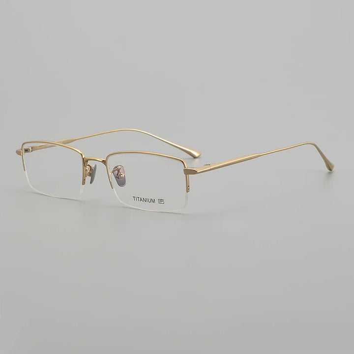 Black Mask Unisex Semi Rim Rectangle Titanium Eyeglasses 14519 Semi Rim Black Mask Gold  