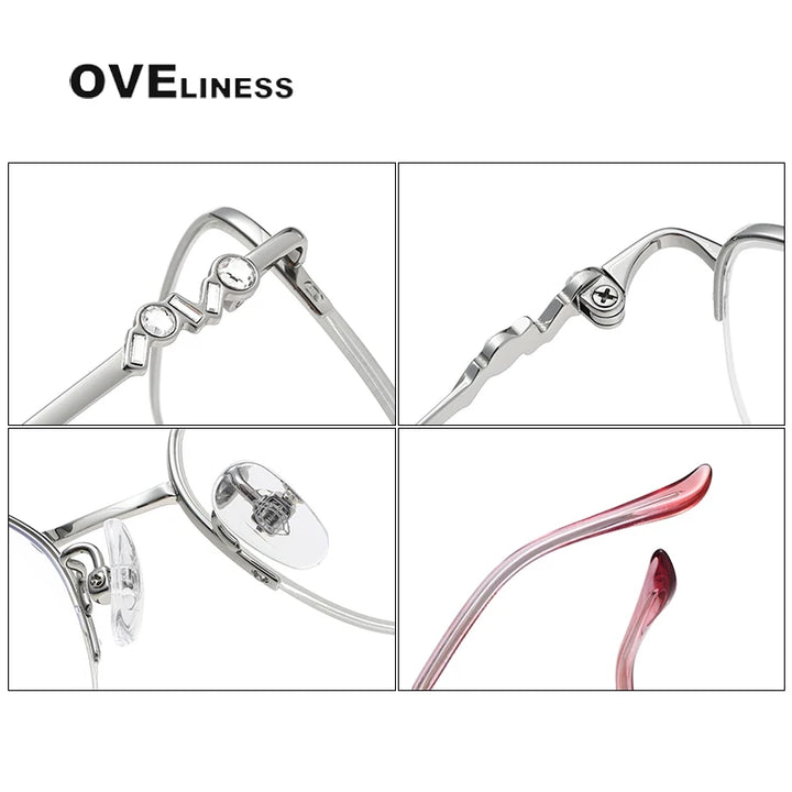 Oveliness Women's Semi Rim Square Oval Titanium Eyeglasses 6014 Semi Rim Oveliness