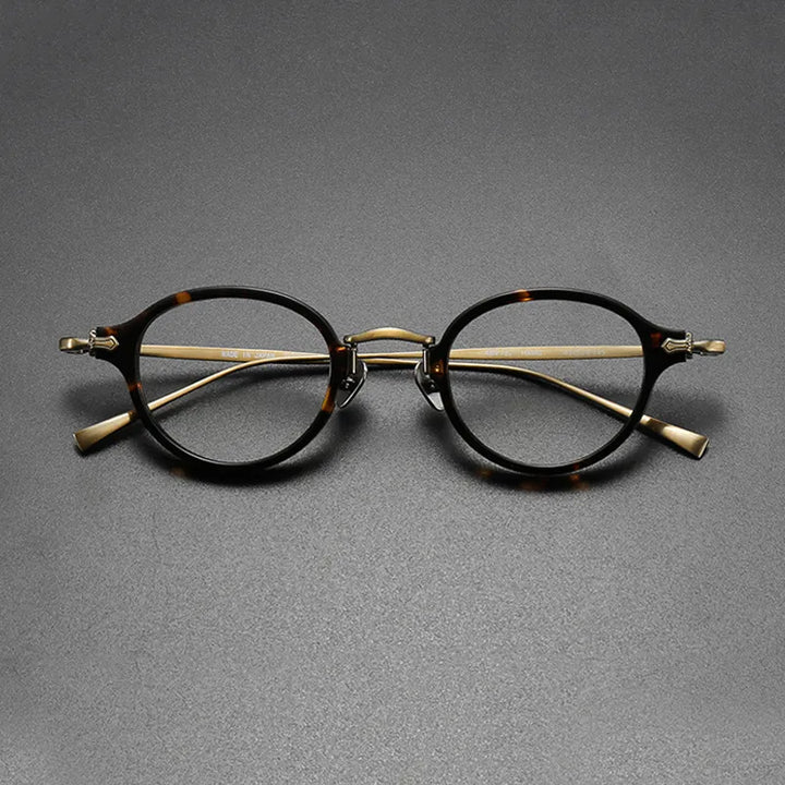 Gatenac Unisex Full Rim Round Small Acetate Titanium Eyeglasses Gxyj890 Full Rim Gatenac Big Tortoise