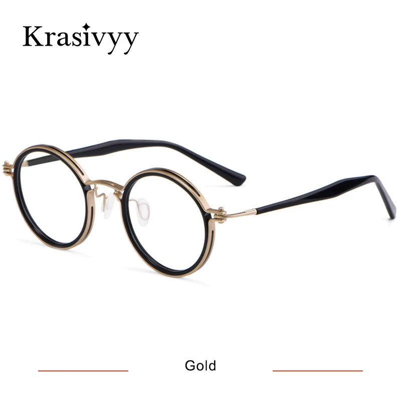 Krasivyy Unisex Full Rim Round Acetate Titanium Eyeglasses 55862