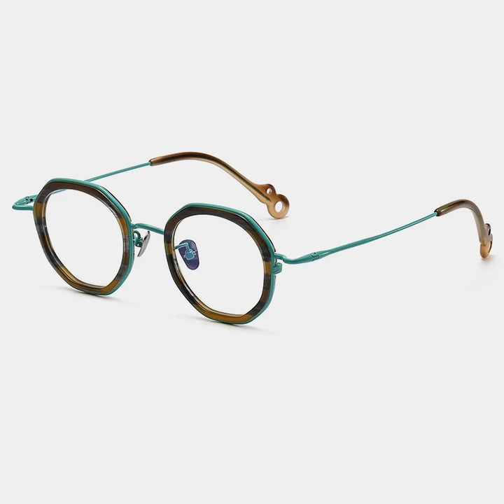 Gatenac Unisex Full Rim Flat Top Round Acetate Titanium Eyeglasses Gxyj1454 Full Rim Gatenac Olives