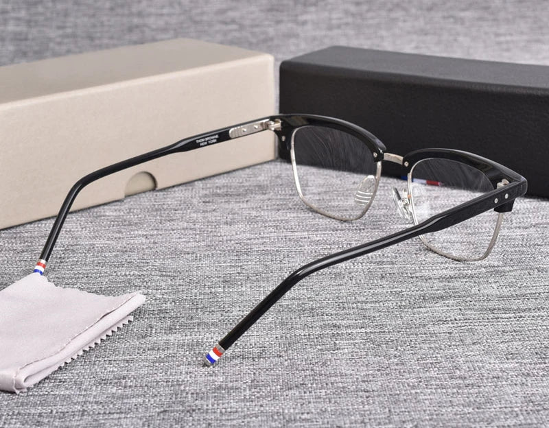 Black Mask Unisex Full Rim Browline Square Acetate Eyeglasses Bm-bt711 Full Rim Black Mask