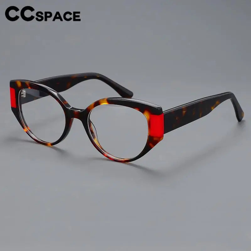 CCspace Unisex Full Rim Cat Eye Acetate Titanium Eyeglasses 57203 Full Rim CCspace