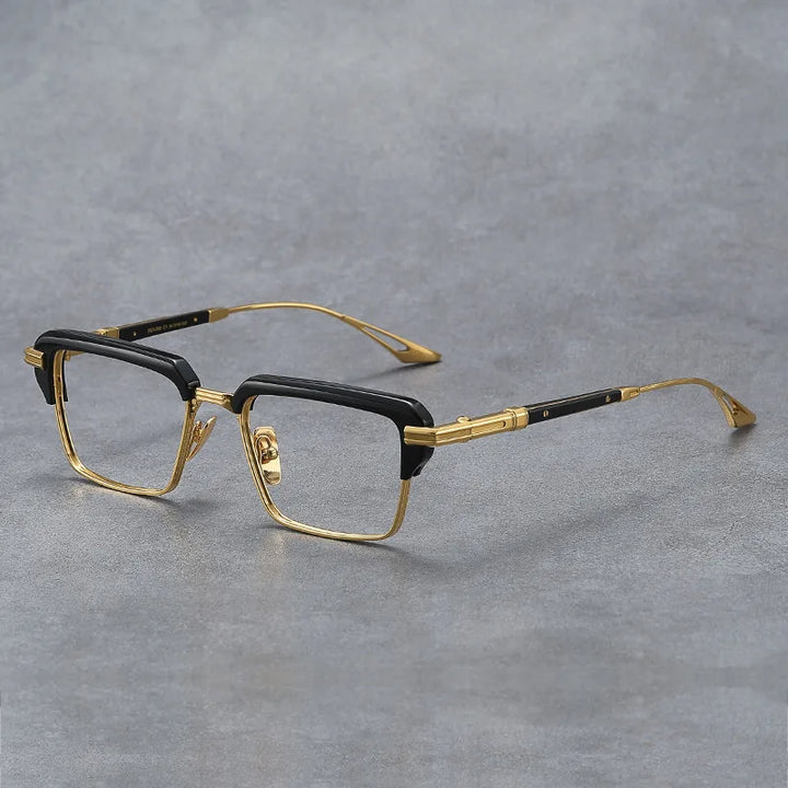 Black Mask Unisex Full Rim Big Square Titanium Acetate Eyeglasses D008 Full Rim Black Mask Black-Gold