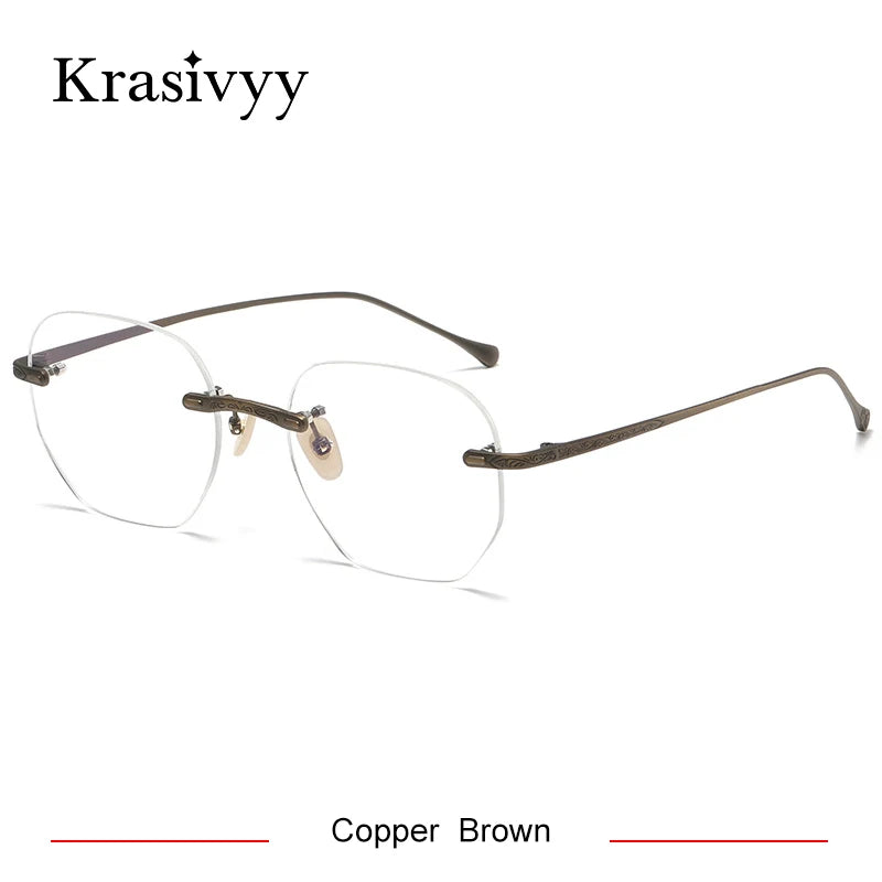 Krasivyy Women's Rimless Polygon Square Titanium Eyeglasses 45932 Rimless Krasivyy Copper Brown