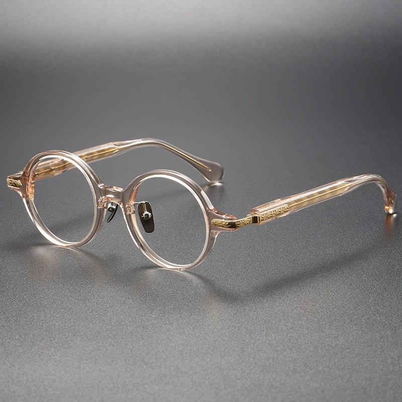 CCspace Unisex Full Rim Round Acetate Eyeglasses 56385 Full Rim CCspace C5TeaGold