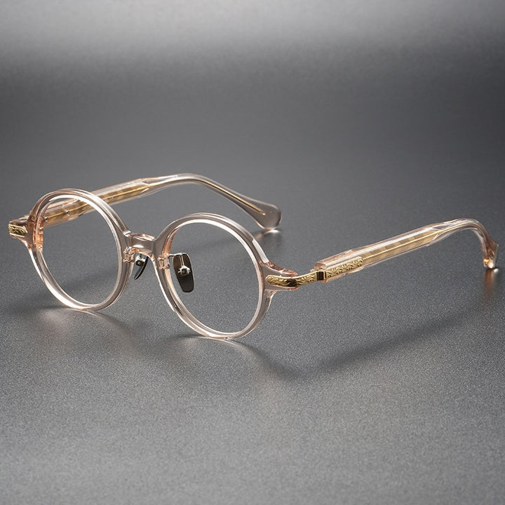 CCspace Unisex Full Rim Round Acetate Eyeglasses 56385 Full Rim CCspace C5TeaGold