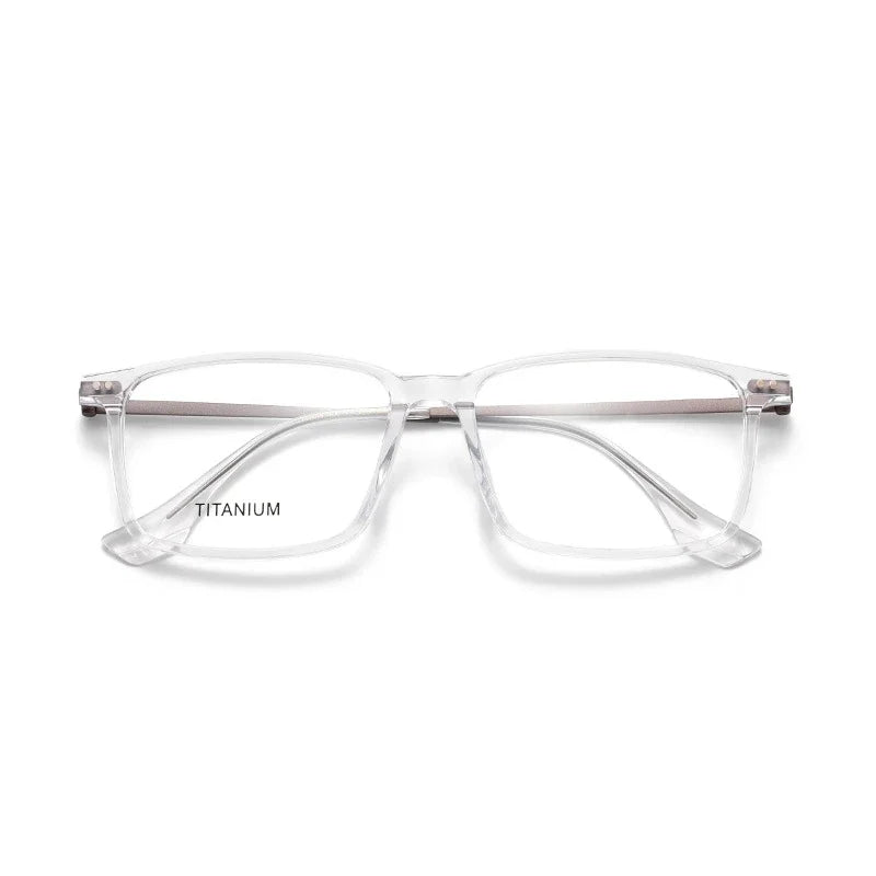 Muzz Men's Full Rim Square Acetate Titanium Eyeglasses 85295 Full Rim Muzz transparent