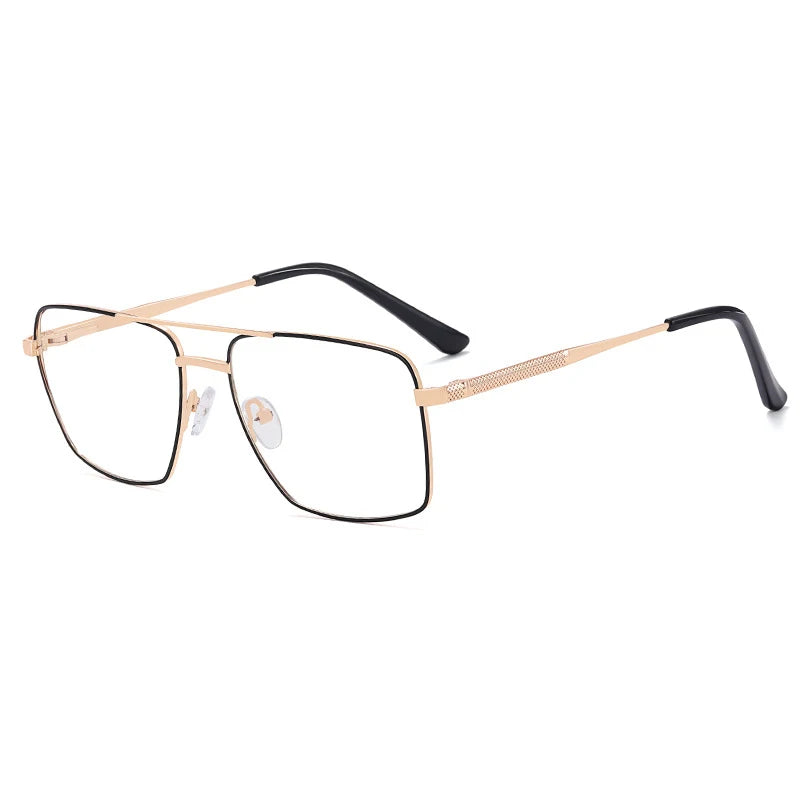 CCspace Unisex Full Rim Square Double Bridge Alloy Eyeglasses 57288 Full Rim CCspace GoldBlack