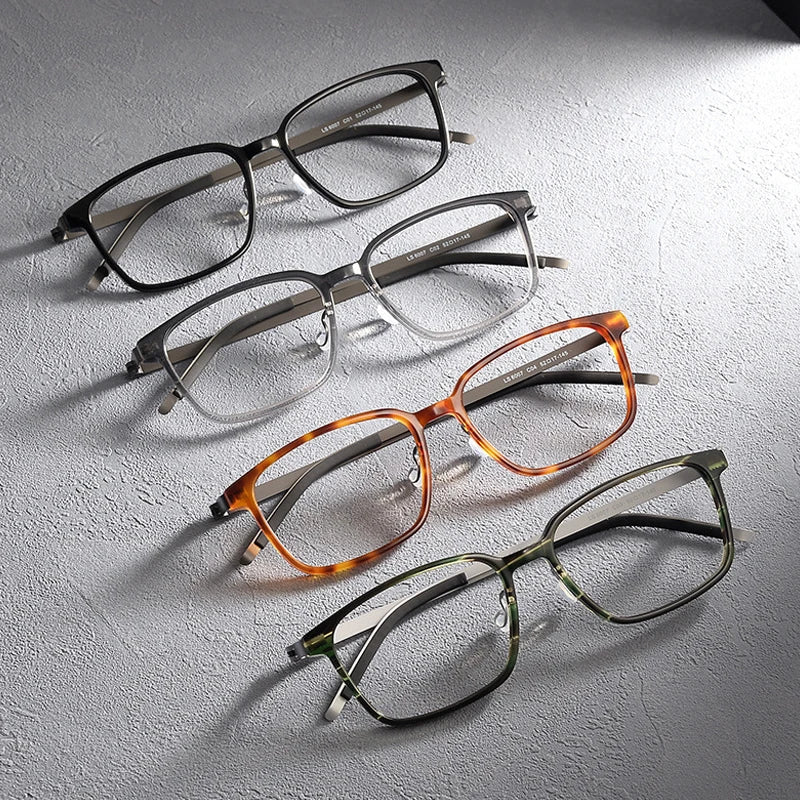 Gatenac Unisex Full Rim Square Screwless Acetate Alloy Eyeglasses 1235 Full Rim Gatenac