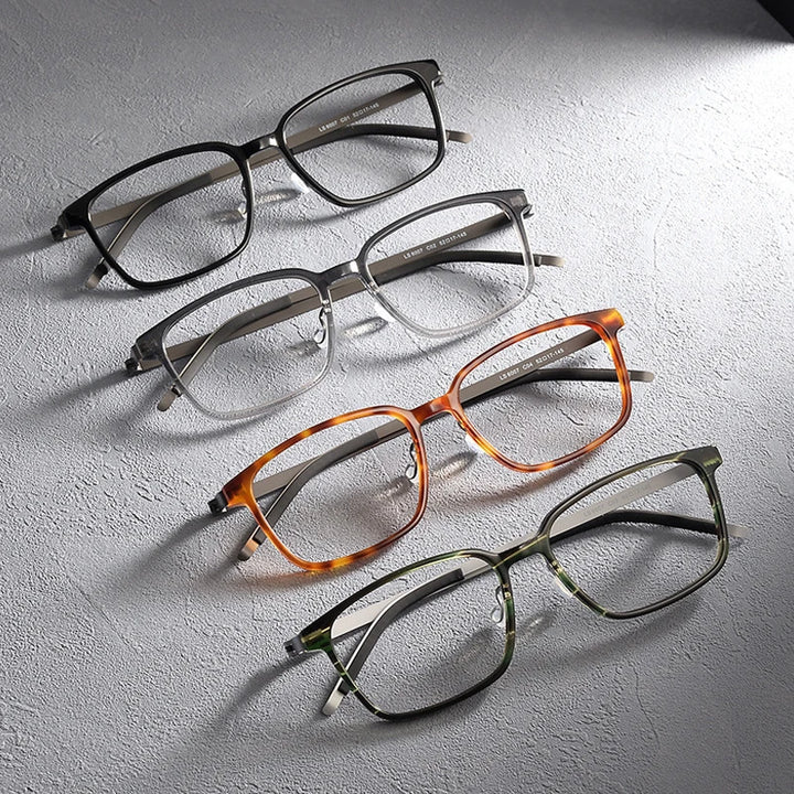 Gatenac Unisex Full Rim Square Screwless Acetate Alloy Eyeglasses 1235 Full Rim Gatenac