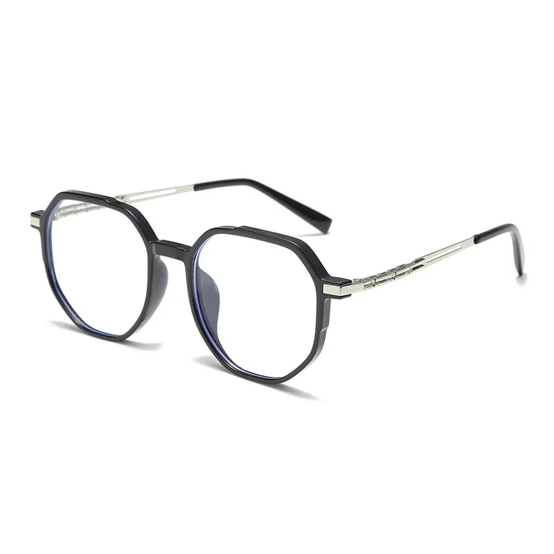 Kocolior Unisex Full Rim Polygon Alloy Tr 90 Eyeglasses 81317 Full Rim Kocolior Silver Black