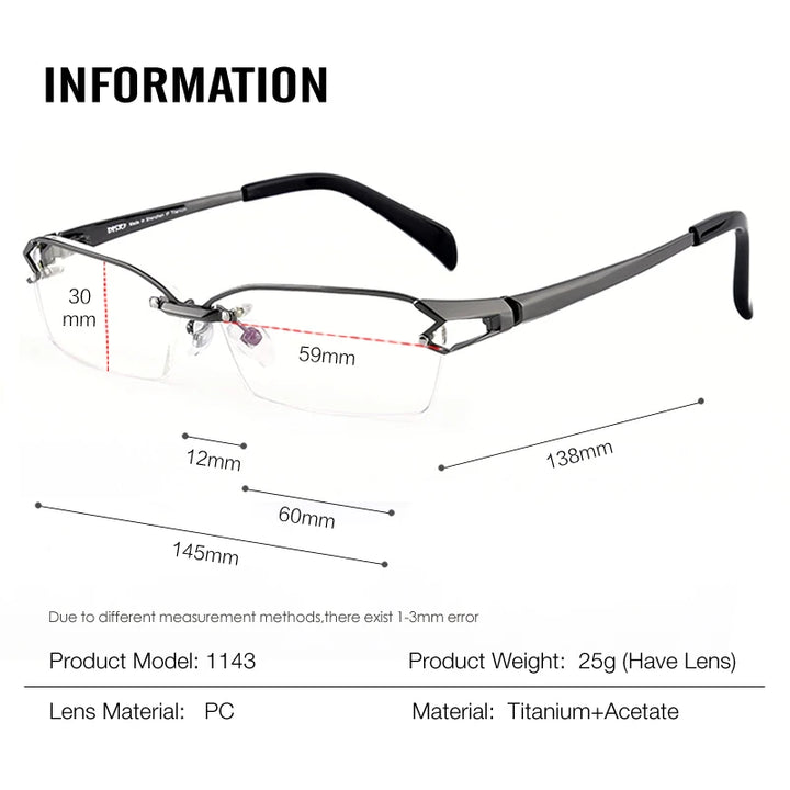 Muzz Unisex Semi Rimless Oval Square Titanium Eyeglasses 41143 Rimless Muzz