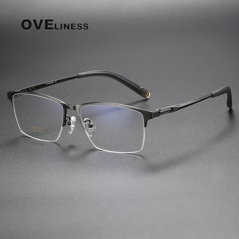 Oveliness Men's Semi Rim Square Titanium Eyeglasses 80880 Semi Rim Oveliness gun