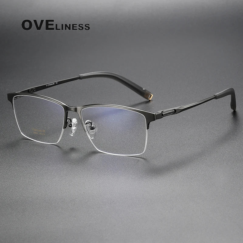 Oveliness Men's Semi Rim Square Titanium Eyeglasses 80880 Semi Rim Oveliness gun  