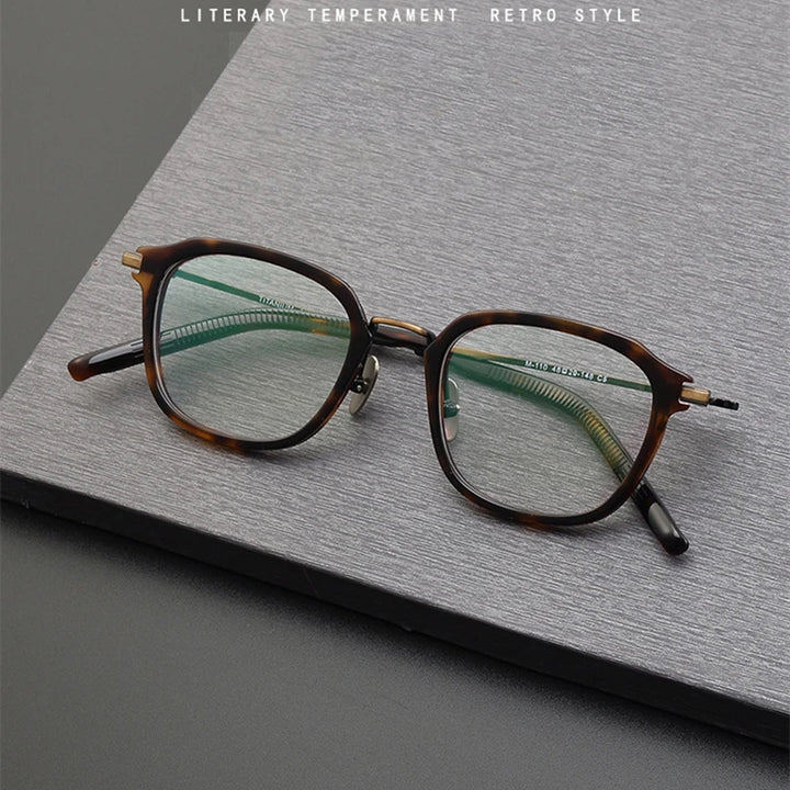 Black Mask Women's Full Rim Square Acetate Titanium Eyeglasses M110 Full Rim Black Mask