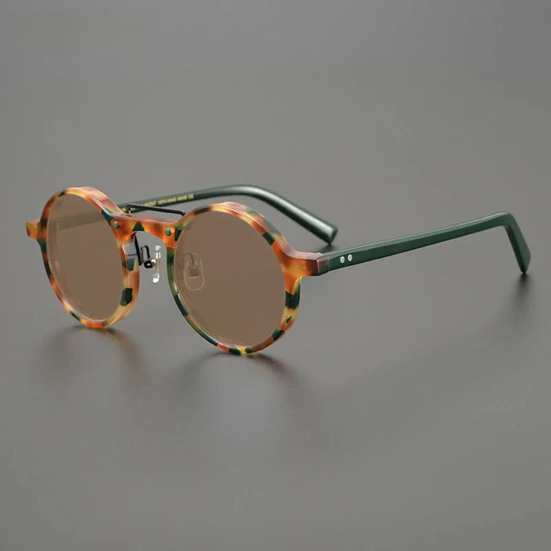 Gatenac Unisex Full Rim Round Polarized Acetate Sunglasses Mo11 Sunglasses Gatenac Green Brown