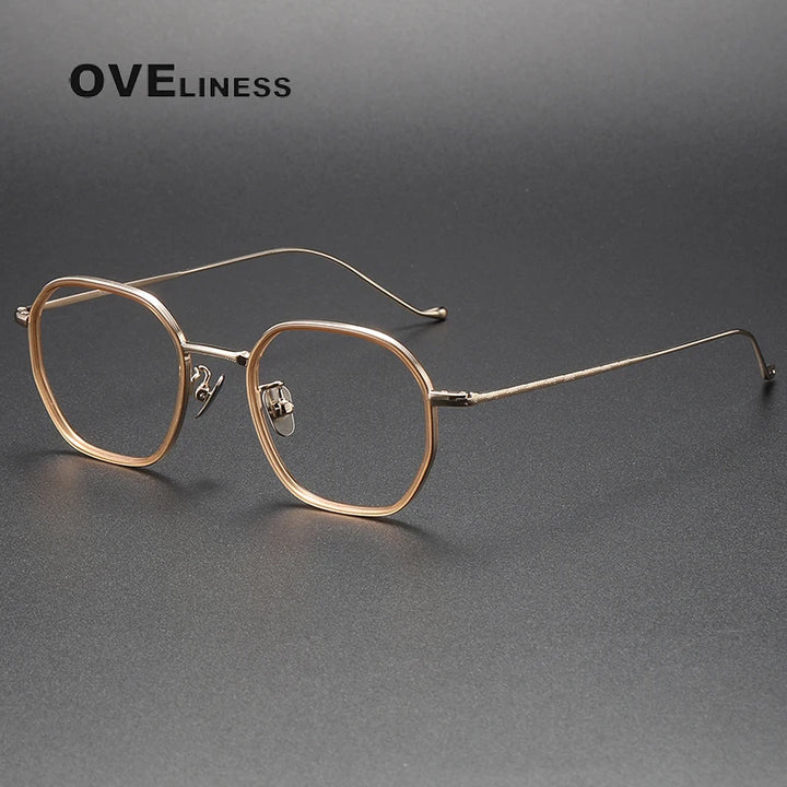 Oveliness Unisex Full Rim Square Acetate Titanium Eyeglasses 8513 Full Rim Oveliness tea gold  