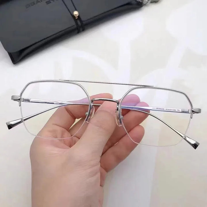 Aimee Unisex Semi Rim Square Double Bridge Titanium Eyeglasses 5228 Full Rim Aimee