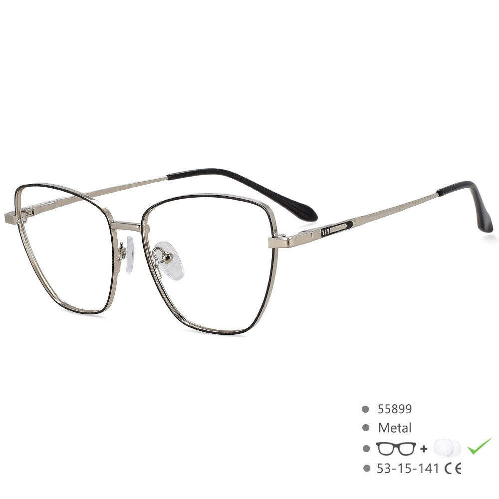 CCspace Unisex Full Rim Square Cat Eye Alloy Eyeglasses 55899 Full Rim CCspace BlackSilver China