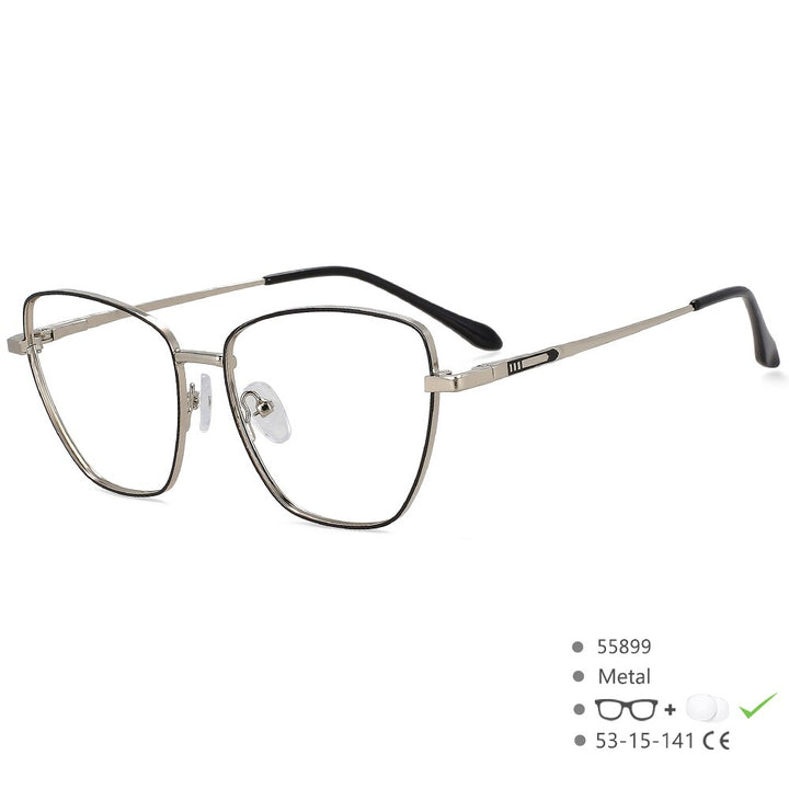 CCspace Unisex Full Rim Square Cat Eye Alloy Eyeglasses 55899 Full Rim CCspace BlackSilver China