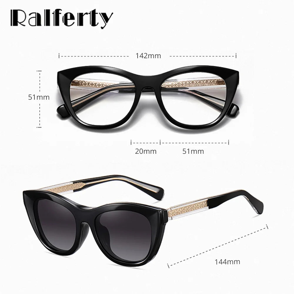 Ralferty Women's Full Rim Cat Eye Tr 90 Eyeglasses Clip On Sunglasses 81629