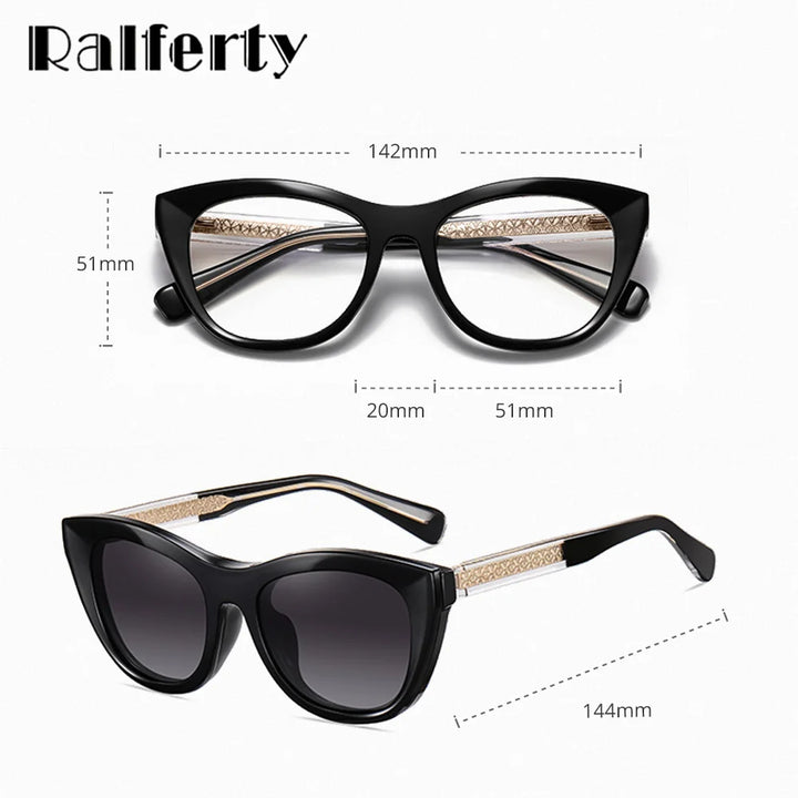 Ralferty Women's Full Rim Cat Eye Tr 90 Eyeglasses Clip On Sunglasses 81629