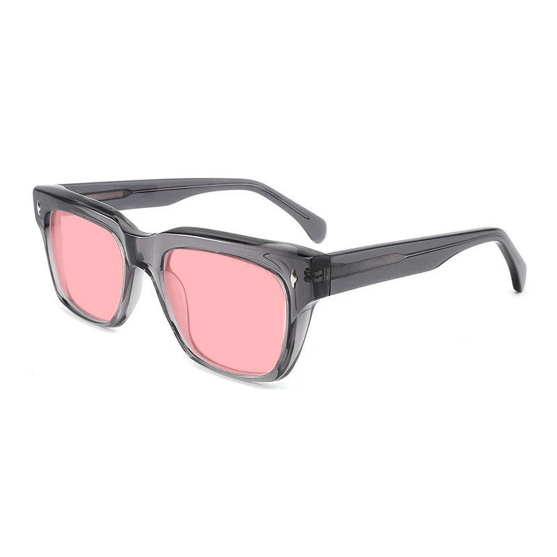 Gatenac Unisex Full Rim Square Polarized Acetate Sunglasses Mo15 Sunglasses Gatenac Gray Pink