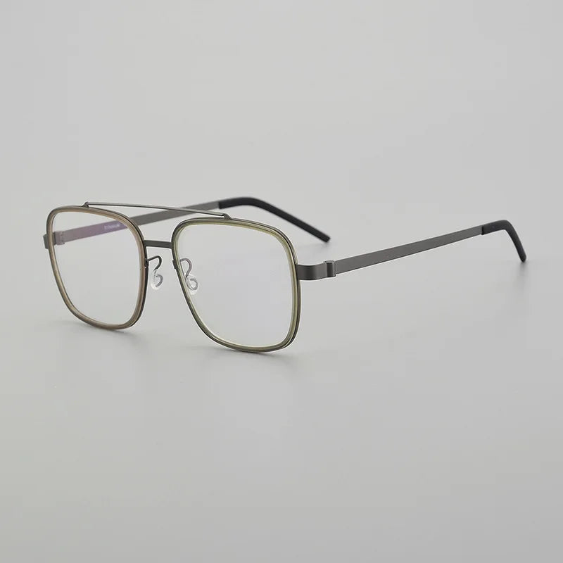 Black Mask Unisex Full Rim Square Double Bridge Titanium Eyeglasses 9744 Full Rim Black Mask Tawny-Gray