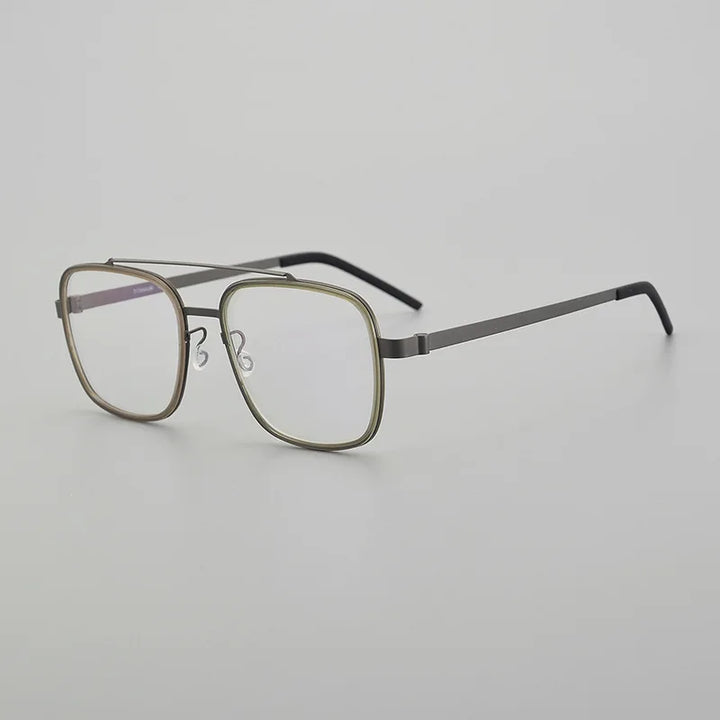 Black Mask Unisex Full Rim Square Double Bridge Titanium Eyeglasses 9744 Full Rim Black Mask Tawny-Gray