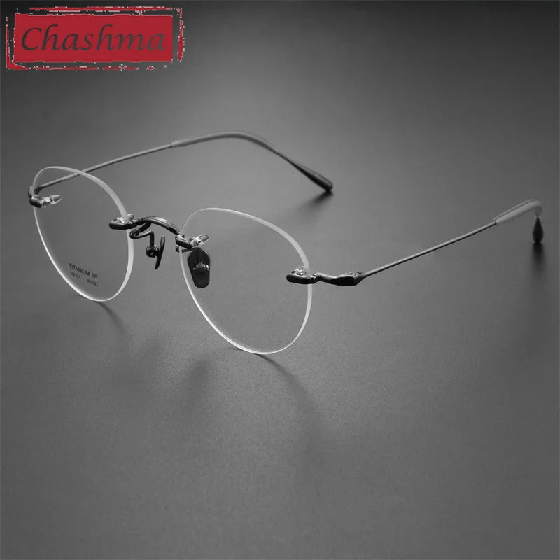 Chashma Ottica Unisex Rimless Octagon Round Titanium Eyeglasses 2321 Rimless Chashma Ottica Gray