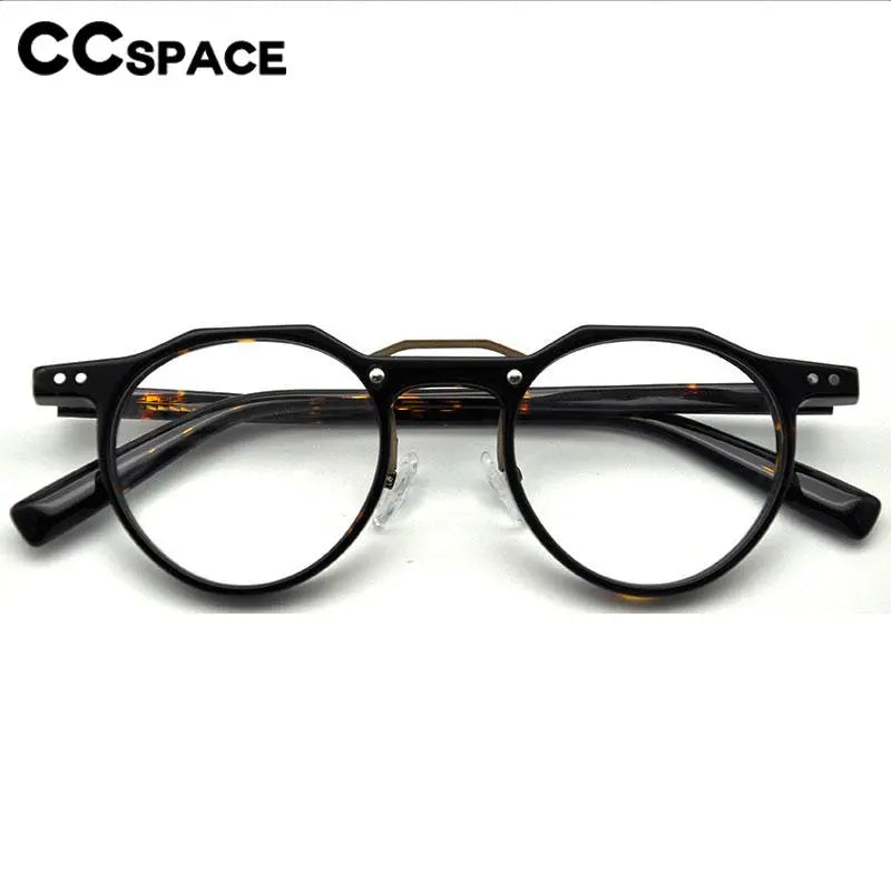 CCspace Unisex Full Rim Flat Top Round Acetate Eyeglasses 56934 Full Rim CCspace
