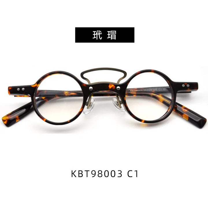 Cubojue Unisex Full Rim Round Double Bridge Acetate Titanium Reading Glasses 98003