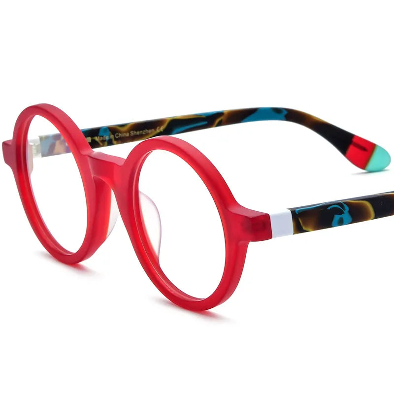 CCspace Unisex Full Rim Round Acetate Eyeglasses 56919 Full Rim CCspace C2Red
