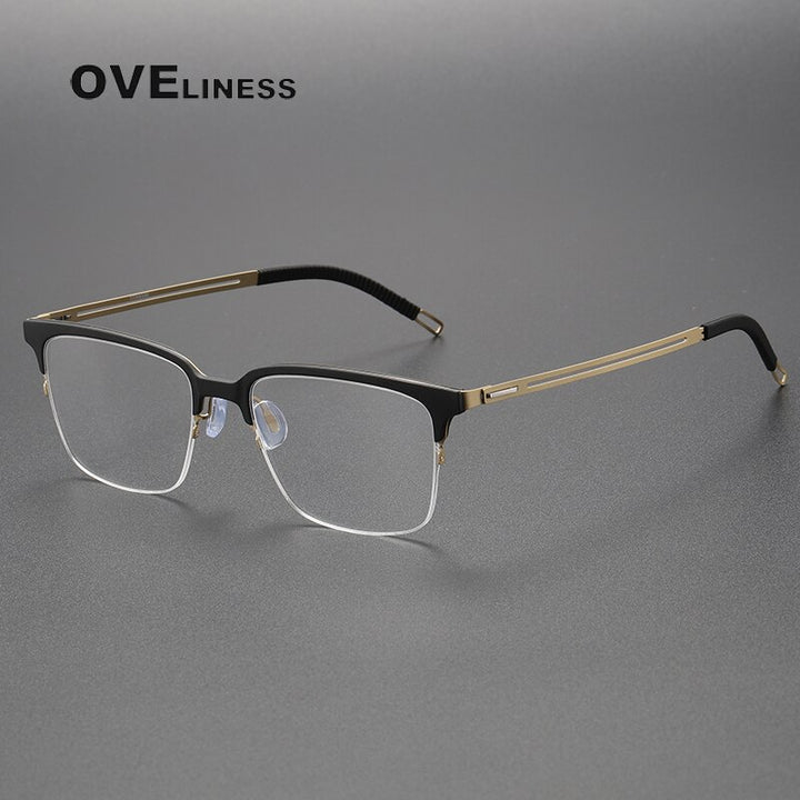 Oveliness Unisex Full Rim Square Screwless Titanium Eyeglasses 8202312 Full Rim Oveliness black gold