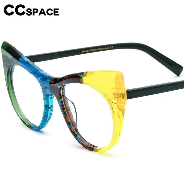 CCspace Unisex Full Rim Round Cat Eye Acetate Eyeglasses 56923 Full Rim CCspace