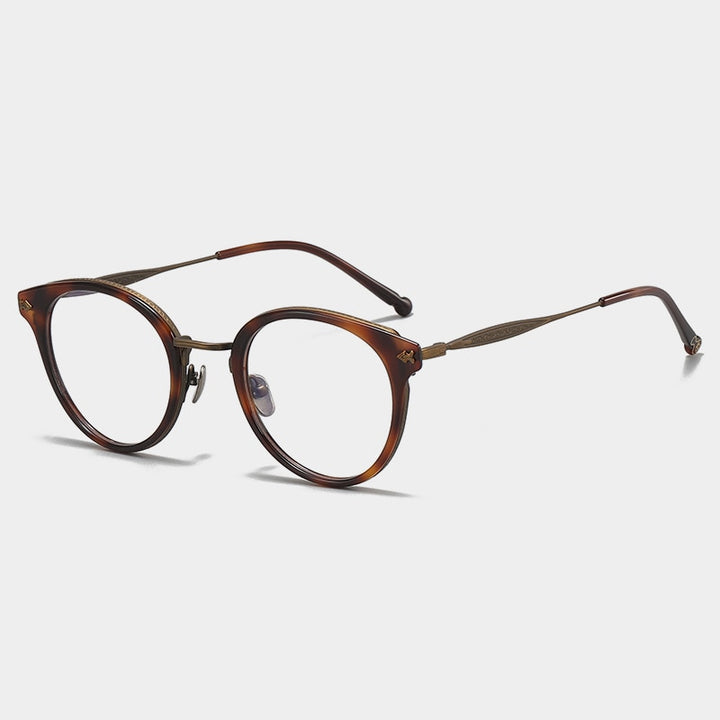 Gatenac Unisex Full Rim Round Acetate Titanium Eyeglasses Gxyj1058 Full Rim Gatenac Tortoiseshell