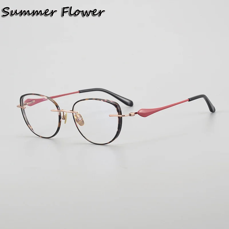 Summer Flower Unisex Full Rim Flat Top Oval Titanium Eyeglasses 842017 Full Rim Summer Flower Red- Rose Gold
