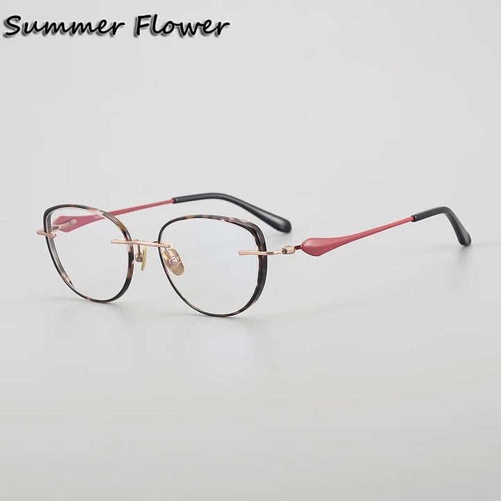 Summer Flower Unisex Full Rim Flat Top Oval Titanium Eyeglasses 842017 Full Rim Summer Flower Red- Rose Gold