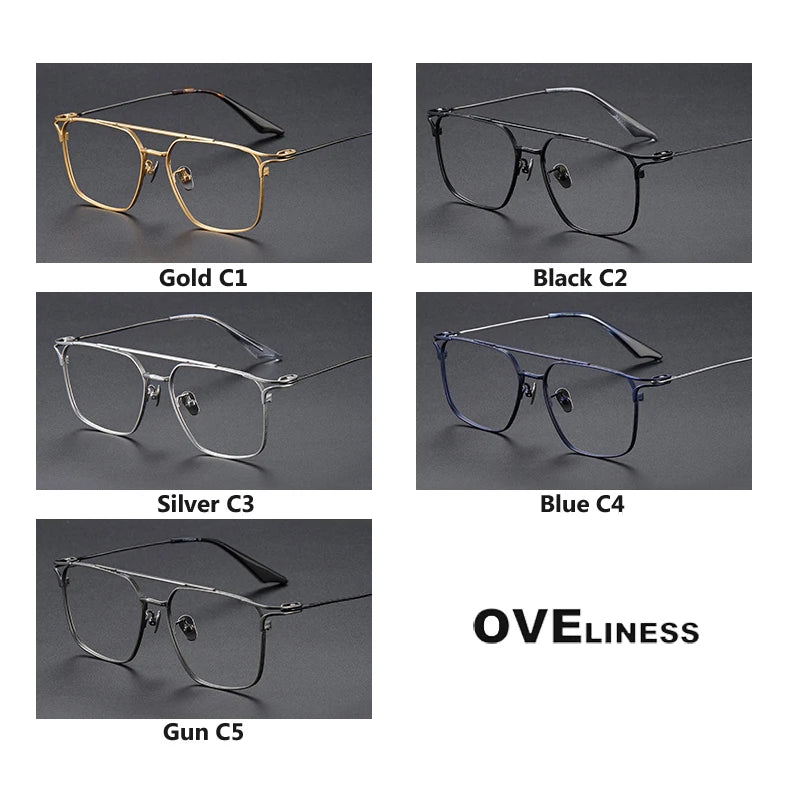 Oveliness Unisex Full Rim Square Double Bridge Titanium Eyeglasses 81000 Full Rim Oveliness
