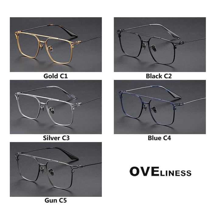 Oveliness Unisex Full Rim Square Double Bridge Titanium Eyeglasses 81000 Full Rim Oveliness