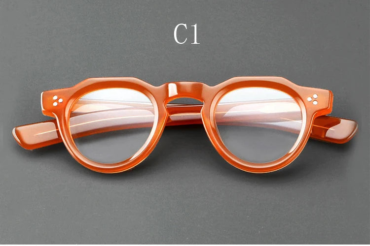 Yujo Unisex Full Rim Flat Top Round Acetate Eyeglasses Y4341 Full Rim Yujo C1 CHINA