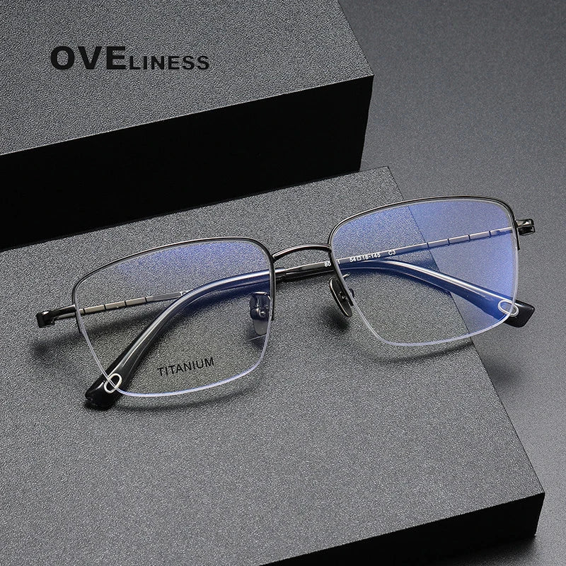 Oveliness Men's Semi Rim Square Titanium Eyeglasses 80911 Semi Rim Oveliness   
