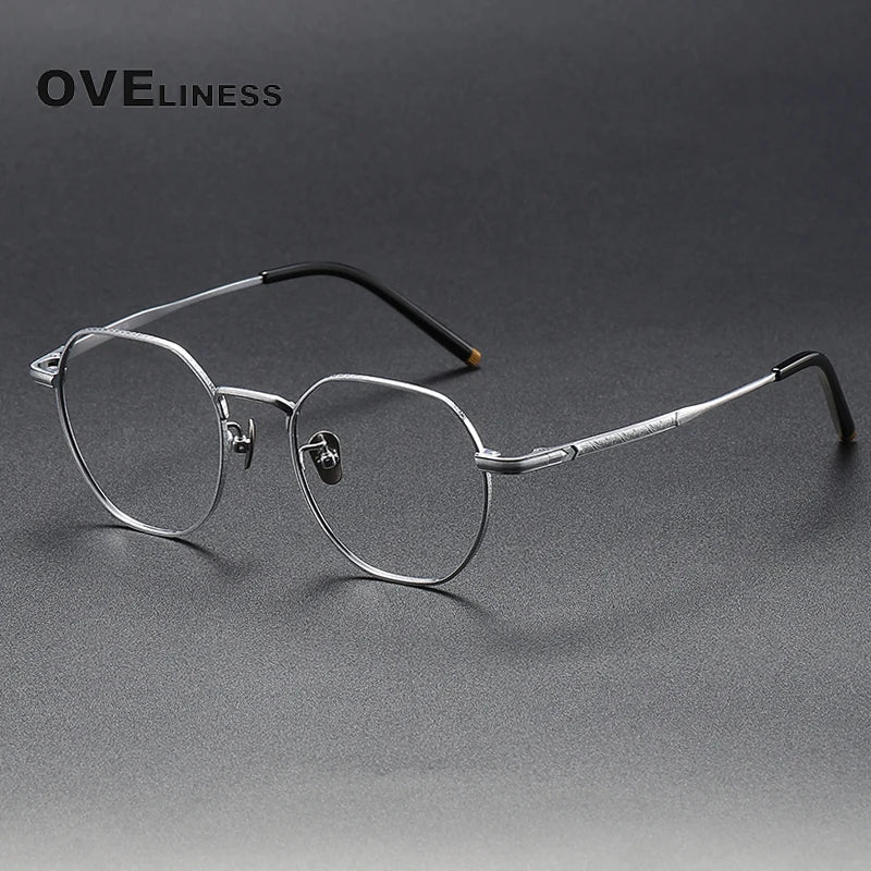 Oveliness Unisex Full Rim Polygon Titanium Eyeglasses 80882 Full Rim Oveliness silver