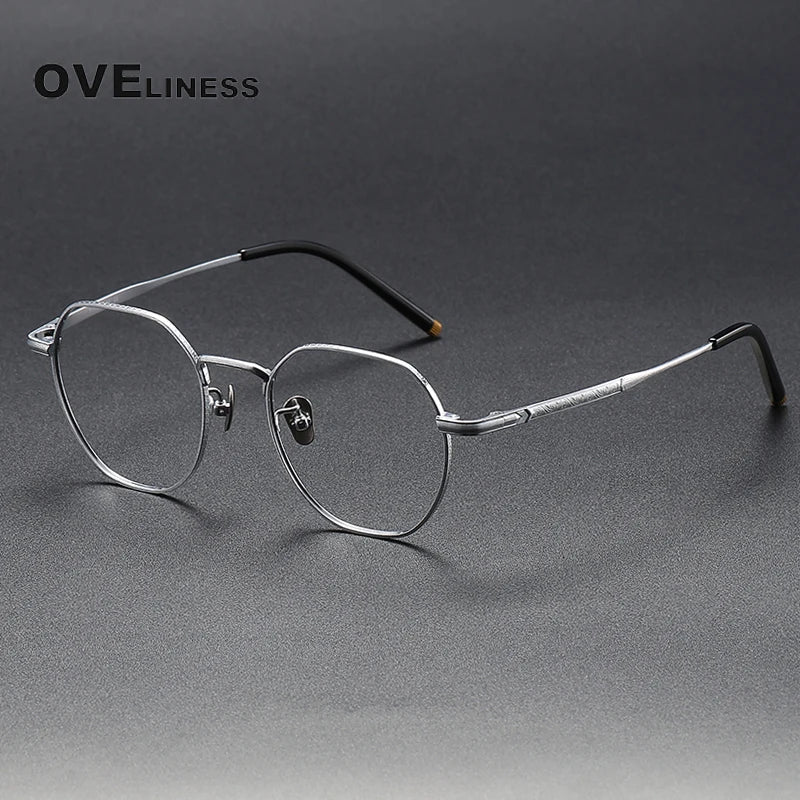 Oveliness Unisex Full Rim Polygon Titanium Eyeglasses 80882 Full Rim Oveliness silver  