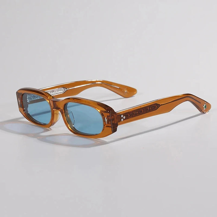 Hewei Unisex Full Rim Oval Rectangle Acetate Sunglasses 0032 Sunglasses Hewei blue-orange as picture 