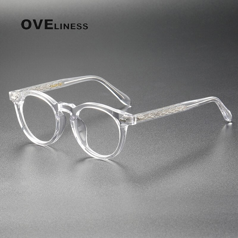 Oveliness Unisex Full Rim Round Acetate Titanium Eyeglasses 505 Full Rim Oveliness transparent
