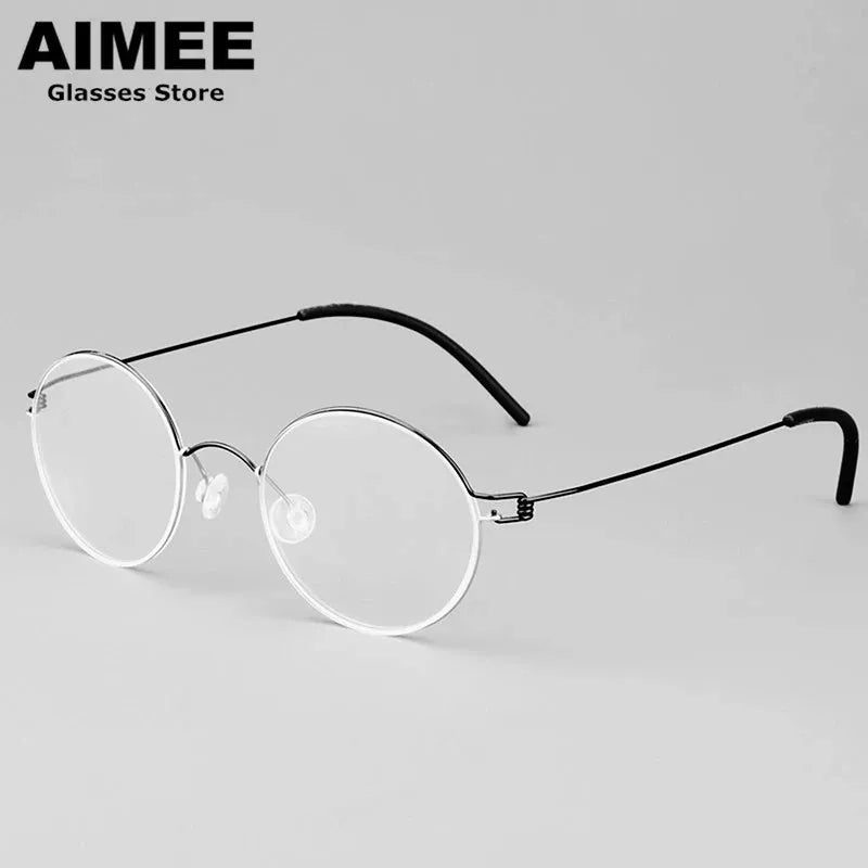 Aimee Women's Semi Rim Round Screwless Titanium Eyeglasses 46125